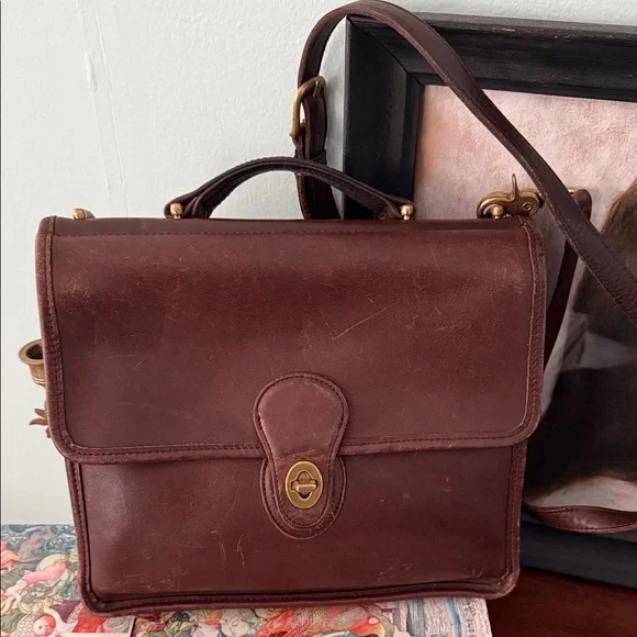 Vintage 1998 Coach Willis 9927 Mahogany Brown Leather Turnlock Crossbody Satchel - Picture 2 of 14